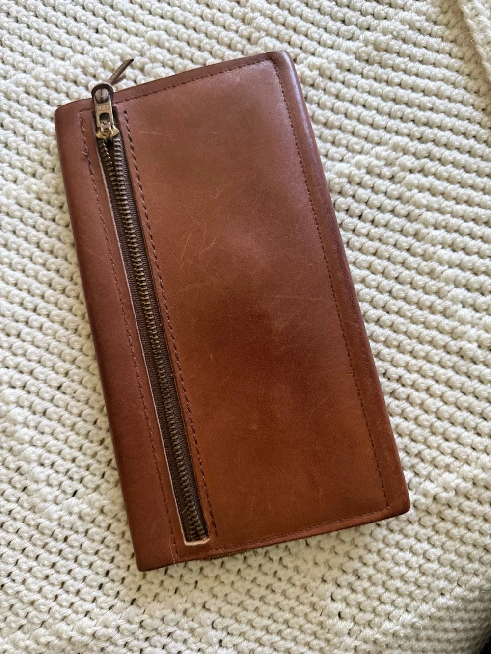 Brown Leather Zip Clutch Wallet